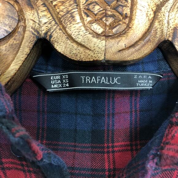 Zara Plaid Button Up Long Sleeve Top Blue and Red Check Shirt xs - Picture 3 of 7